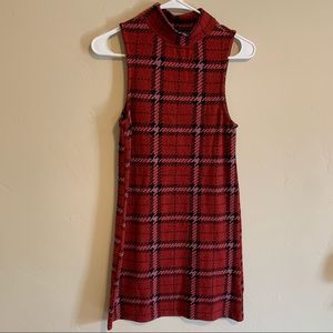 Red plaid high neck topshop dress